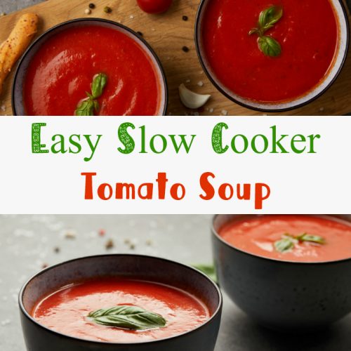 This easy, homemade, slow cooker tomato soup recipe uses fresh tomatoes and basil for a fast, healthy , and simple lunch or dinner. Also included is information on how to make it creamy. Try it, your family will love it! #tomatosoup #tomatoes #soup #recipe
