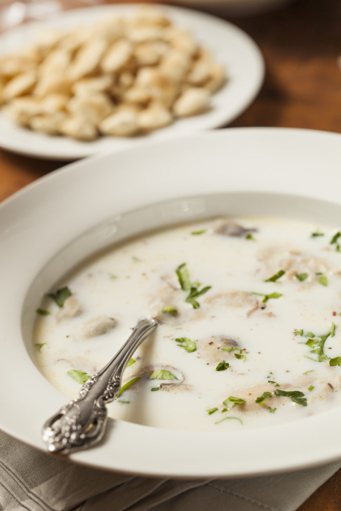 Oyster stew made with canned oysters and milk